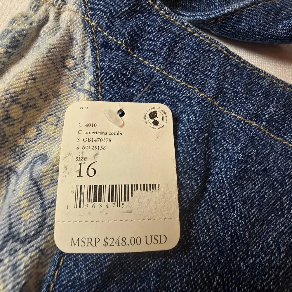 NWT Free People Dallas Americana Denim Patchwork Jumpsuit. Size 16. Ret. $248